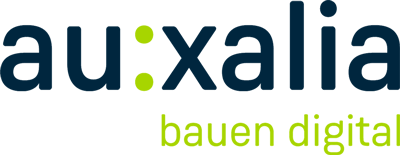 Typografisches Logo in Dunkelblau und Hellgrün von Auxalia